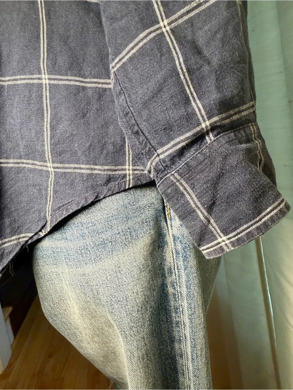 Ralph Lauren 100 Linen Navy Windowpane Button-Up Shirt - Picture 4 of 9